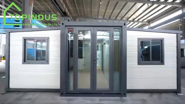 Nhà container hai cánh di động, có thể mở rộng, diện tích lớn, đầy đủ nội thất, được trang bị sẵn.